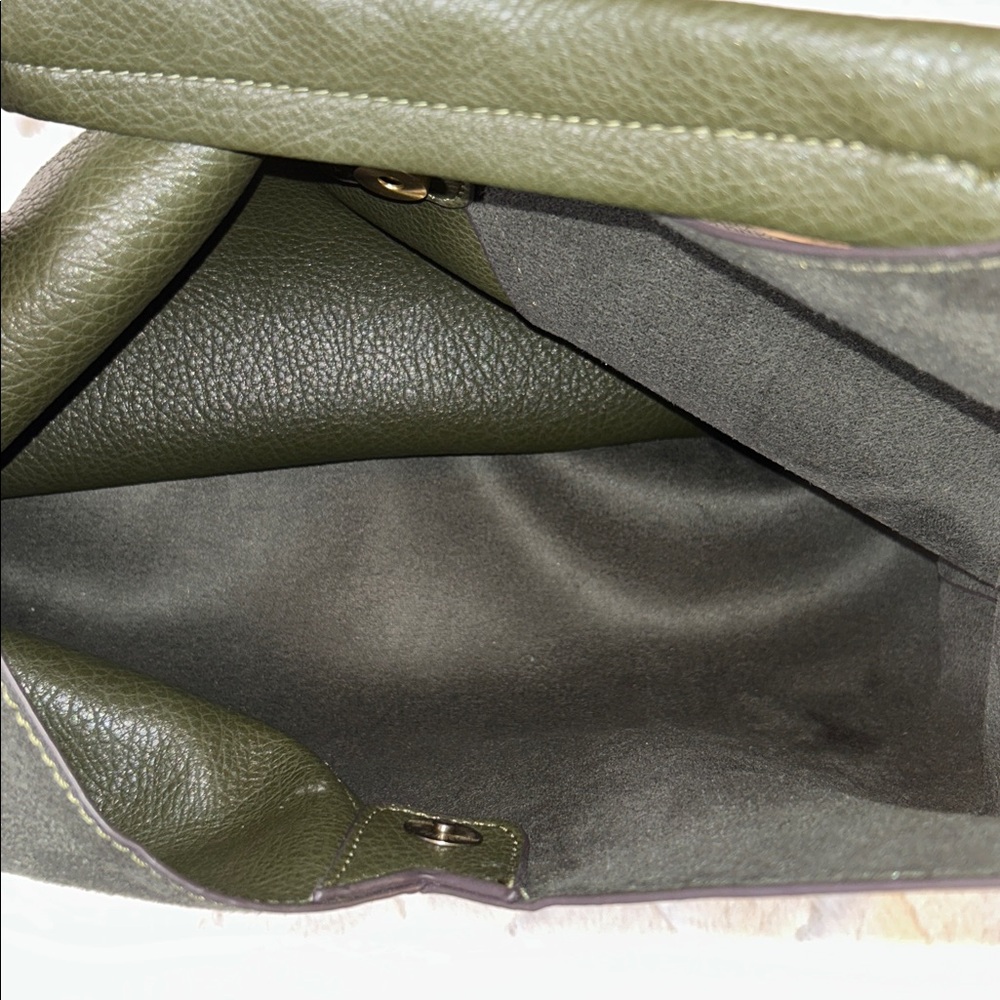 Olive Green Leather And Suede Hobo Tote Bag - Picture 6 of 10